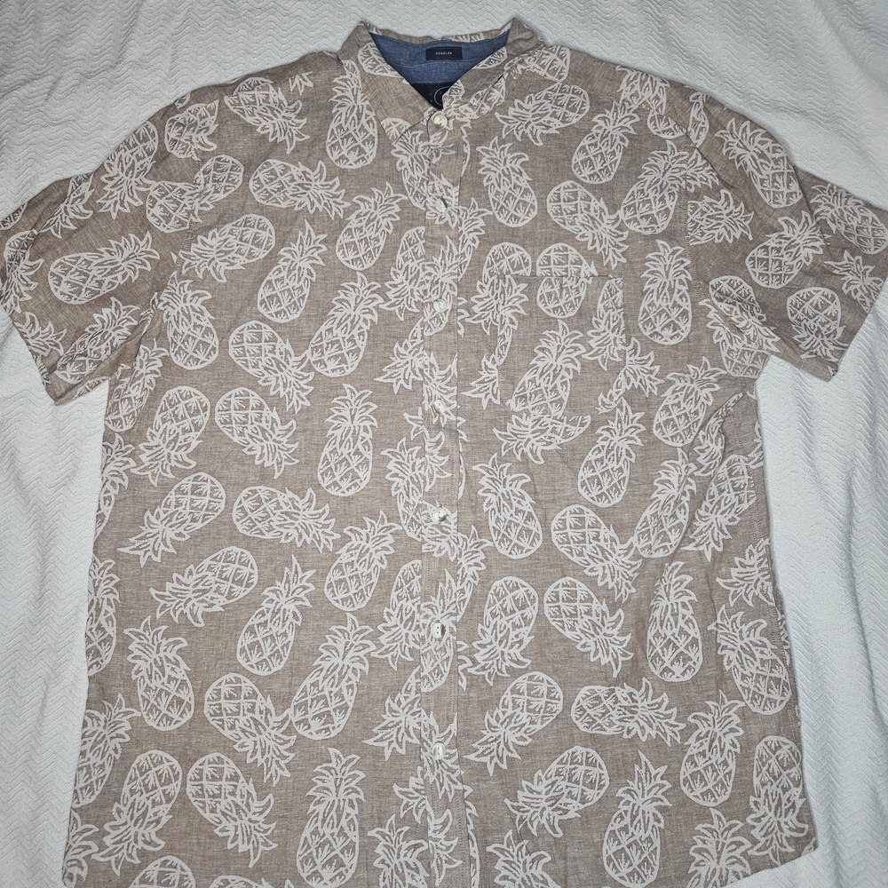 Even Tide Men's Short Sleeve Button Up Pineapple Hawaiian Shirt XL